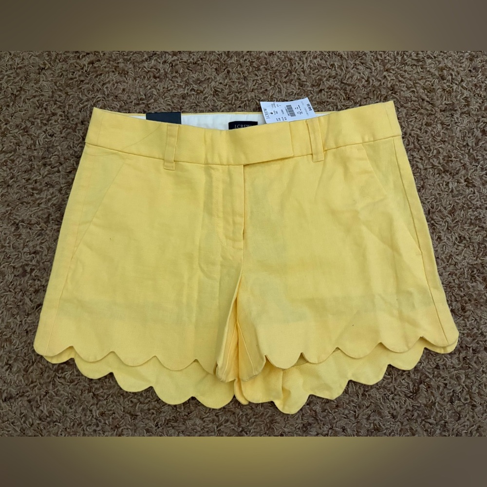 NEW J Crew Scallop Hem Linen Blend Shorts Yellow Size 2